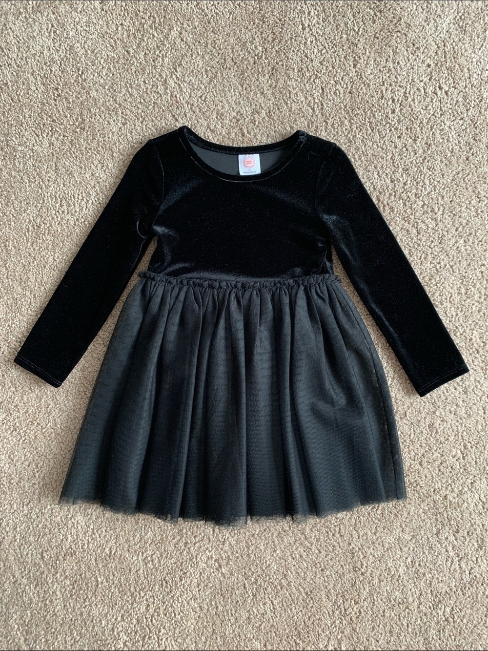 Black Velvet & Tulle Long Sleeve Dress